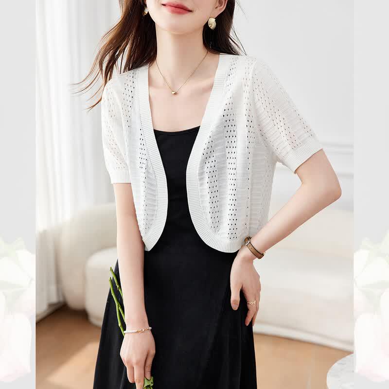 Srcr Women s Silk Blend Cropped Open-Knit Cardigan M