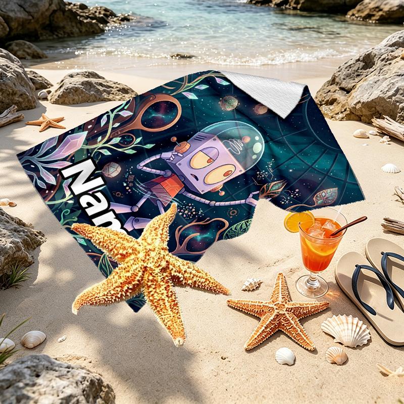 Custom Name Personalized Cosmic Bot Crew Print Beach Towel, for Trip Camping Beach Party Home Decor, Birthday Gift for Family & Friends