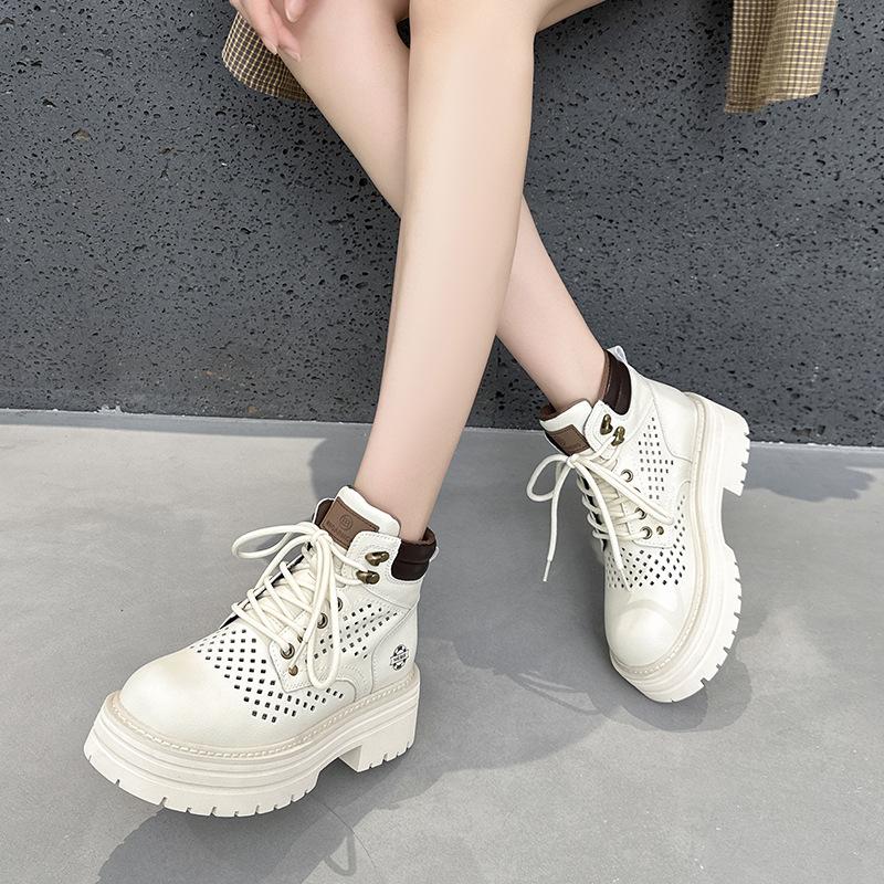 Breathable Openwork Boots, Height-increasing Thick-soled Boots, Outdoor Hiking Boots, Women's Shoes
