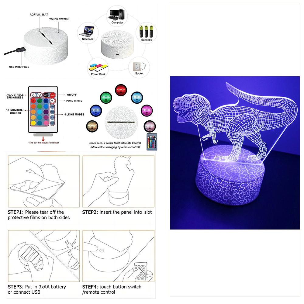 3D Cute Dinosaur LED Night Light Kids Dino Table Lamp Child Nightlight for Children's Lamps Bedroom Desk Decor Birthday Gifts