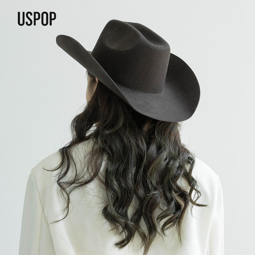 USPOP Chapeau de Cowboy 100% Laine Unisexe Chapeau Feutre à Large Bord Couleur Unie Style Fedora Classique Plusieurs Tailles S–XL Automne Hiver