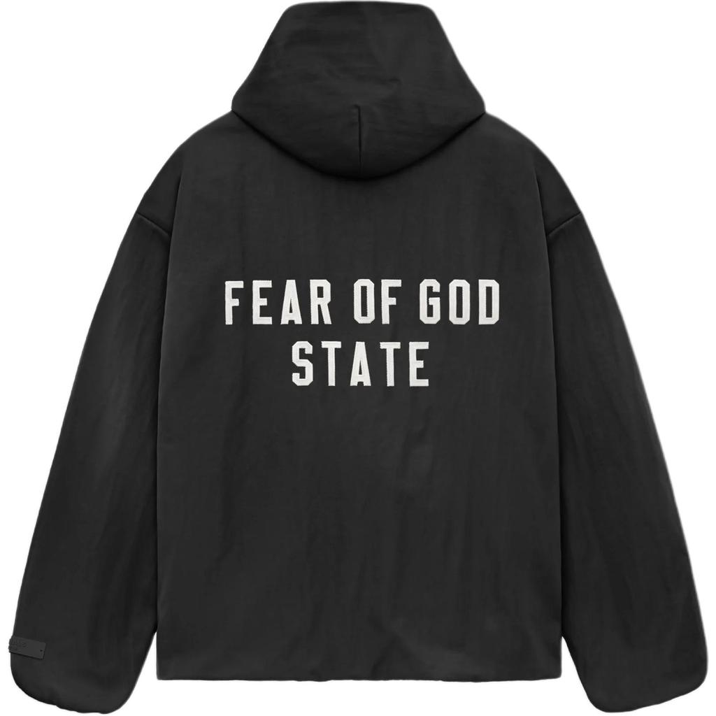 Fear of God Essentials Textured Nylon Hooded Coaches Jacket Black Men Outerwear 202BT246370F