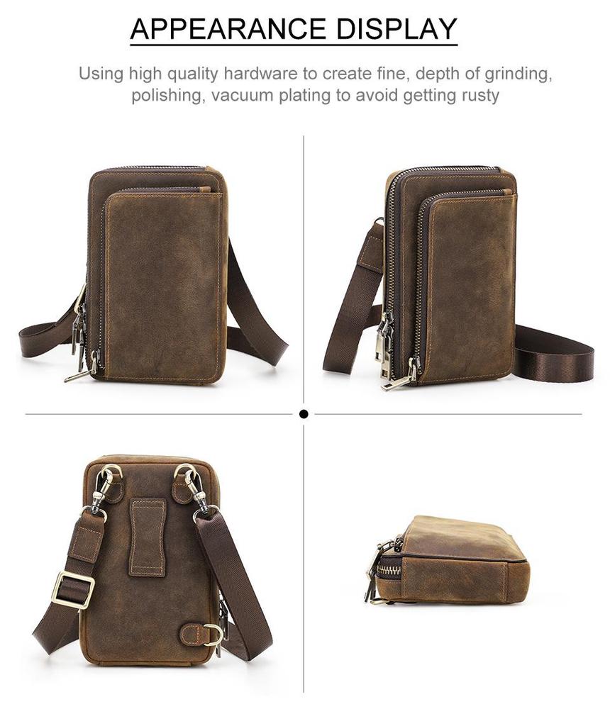 Black Angel Retro Men's Crazy Horse Leather Crossbody Phone Bag