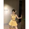 Kumikumi Design Yellow Hanging Neck Sleeveless One Piece Dress Women Clothing Summer Niche Chic Slimming Sexy Short Dress