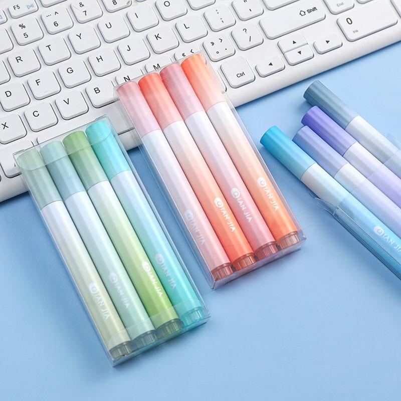 4PCS Marcador de Caneta Oblíqua Cabeça Gradiente Cor Marcador Escritório Papelaria Material Escolar para Escrita Pintura Desenho de Linha