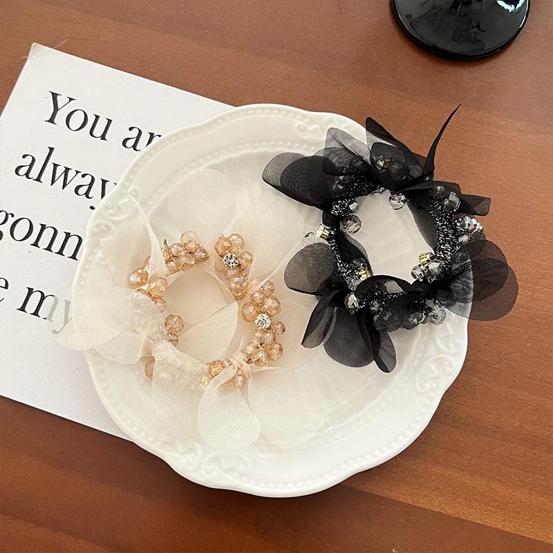 3PCS Crystal Petal Hair Ring Korean Bead String Head Rope Women Versatile Hair Tie with High Elasticity and Ponytail Accessories