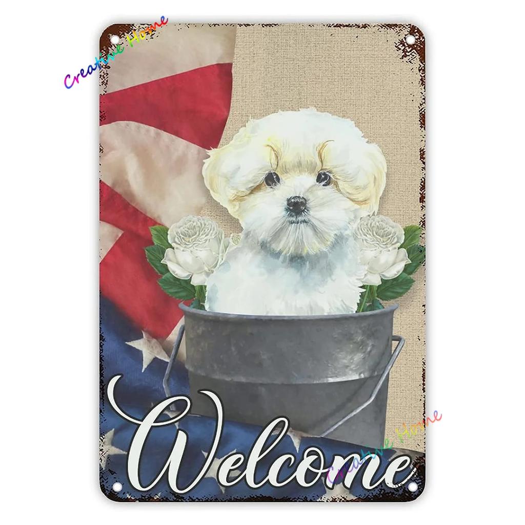 Dog Metal Tin Sign Shih Tzu Co. Bath Soap Wash Your Paws Printed Poster Bathroom Toilet Living Room Home Art Wall Decor 8X12inch