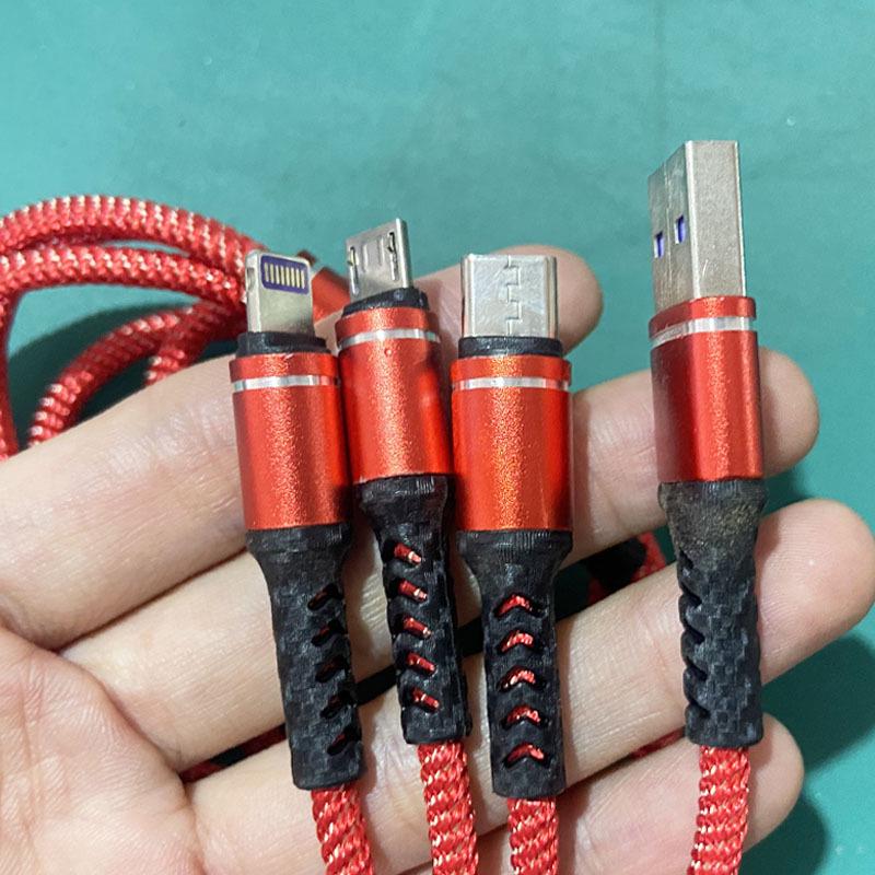 3-in-1 Fast Charge Nylon Braided Data Cable (3A) Bare Packaging синий