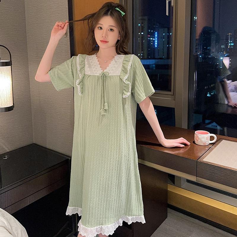 Plus Size Sweet Princess Summer Pajamas - Short Sleeve Nightgown for Women & Girls, Wear Indoors or Outdoors, Fits Up to 220 Jin