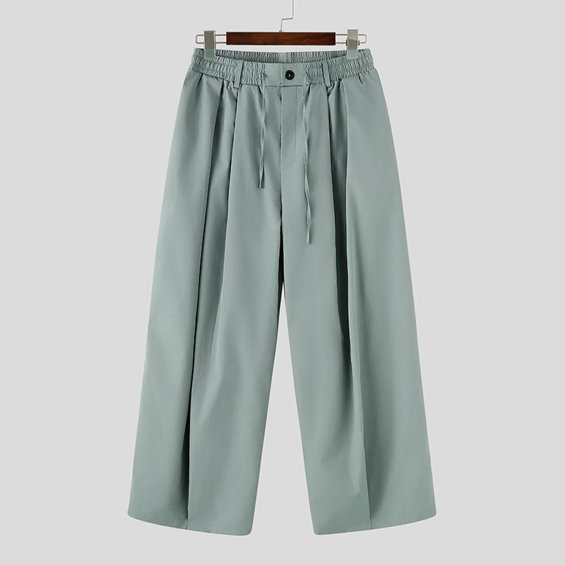 INCERUN Pantaloni Larghi Casual da Uomo a Vita Elastica con Pieghe Lunghi e Ampi