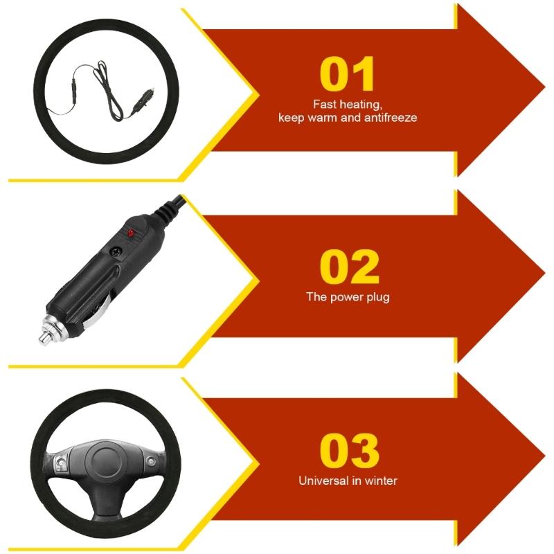 Quick Heated Steering Wheel Cover Rapid Heating Up Thermal Protection Universal for 14.5-15.5" Diameter Automobile