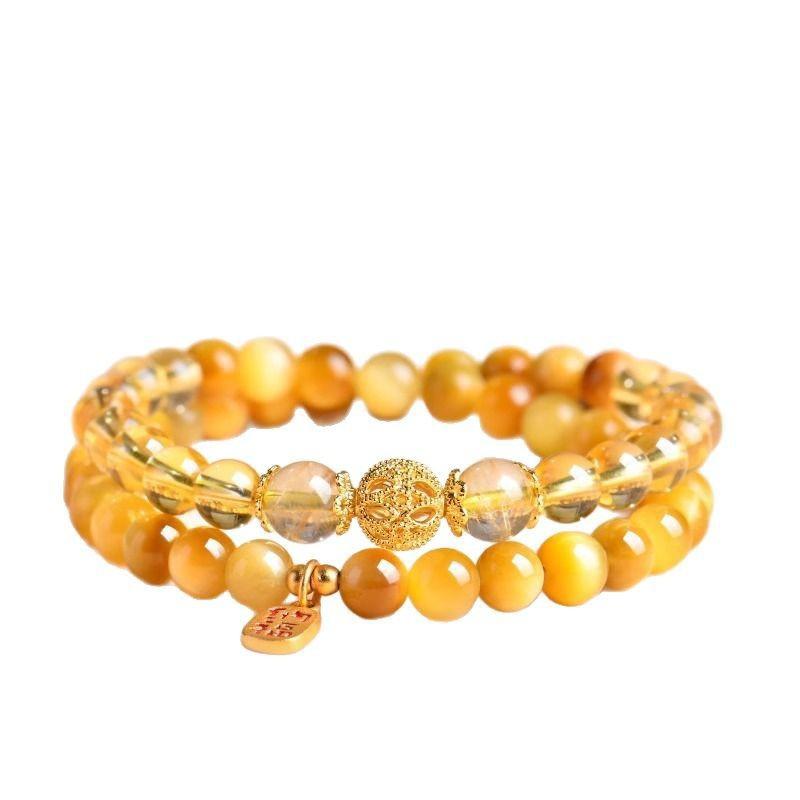 Natural Amethyst Citrine Tiger Eye Beaded Bracelet Set Womens Stackable Luxury Crystal Jewelry