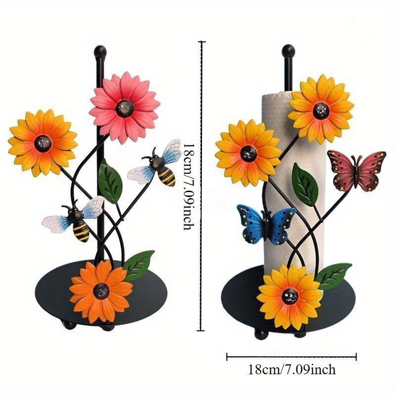 Metal Art Sunflower Tissue Holder Paper Towel Holder for Kitchen Decor Accessories Room Living Room Butterfly 3D Tissue Holder Storage