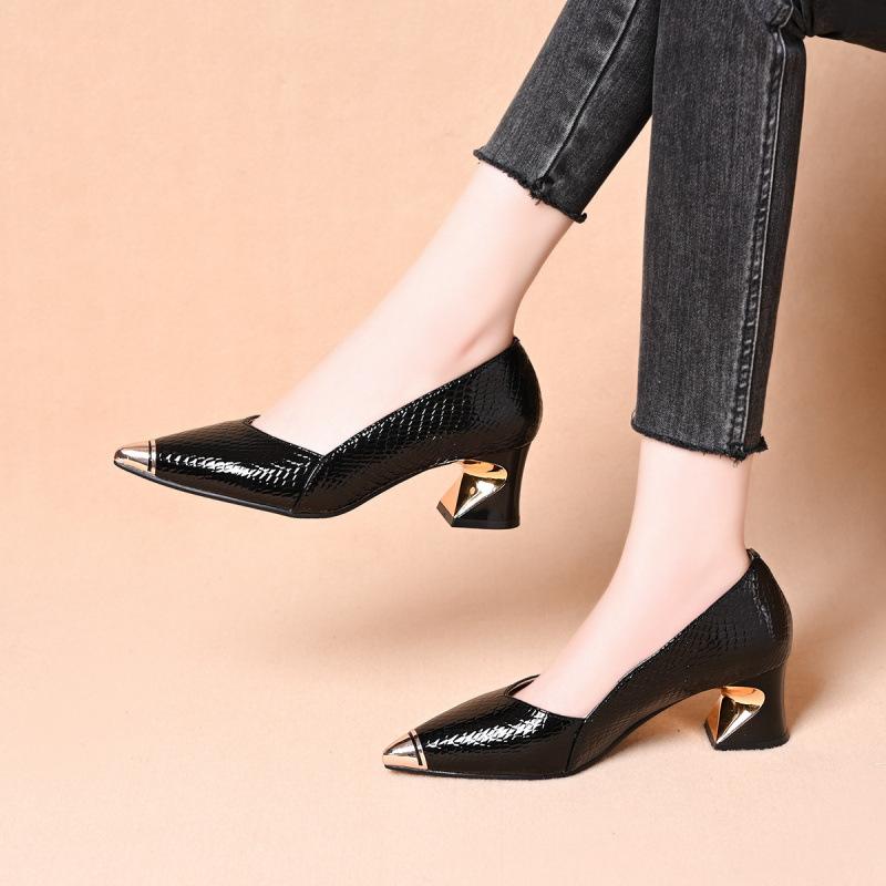 

Pointed temperament shallow mouth medium heel single shoes women s shoes high heel women s versatile shallow mouth thick heel shoes 35