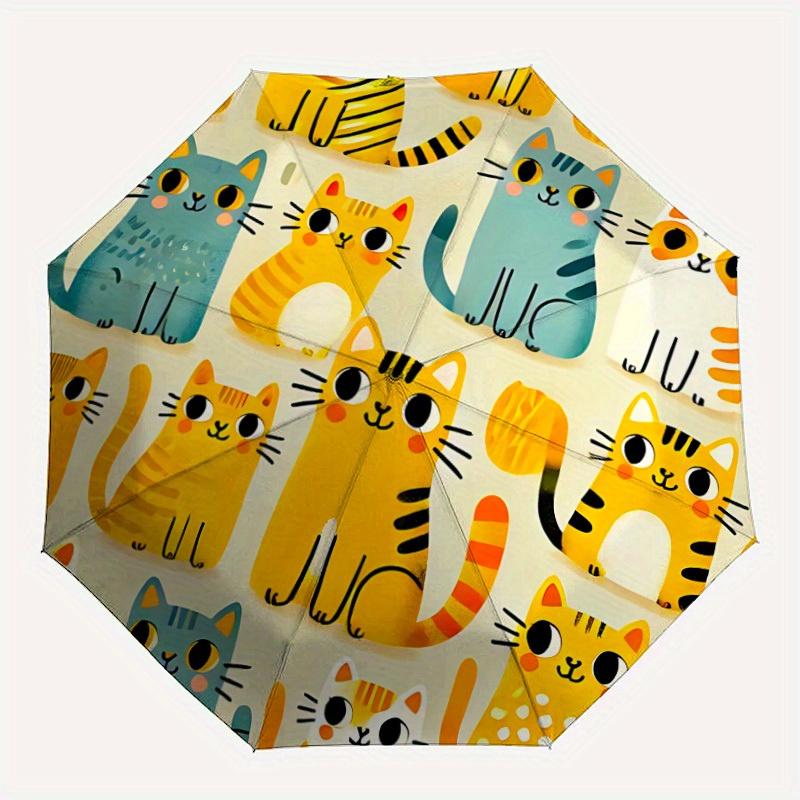 1 pz Ombrello Pieghevole Compatto Automatico Apri/Chiudi con Fantasia Gatto, Telo Robusto a 8 Stecche, Leggero e Portatile, Uso Quotidiano, Regalo, Ombrello da Esterno, Viaggio