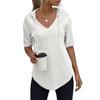 Women's Fashion Summer V-Neck T Shirt Drawstring Hooded Solid Color Short Sleeve Top
