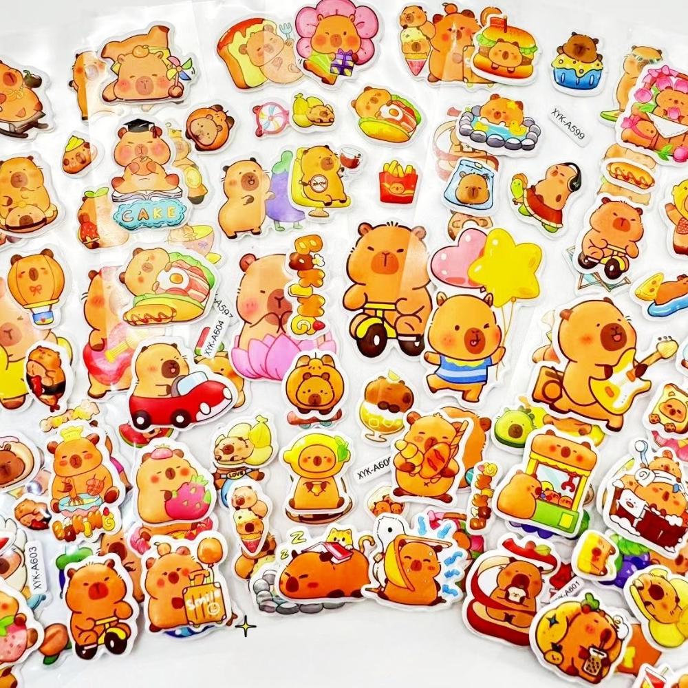 12Sheets Cute Capybara Bubble Stickers Kawaii 3D Three-Dimensional Stickers Anime Cartoon No Repetition Kids Diy Toy Sticker