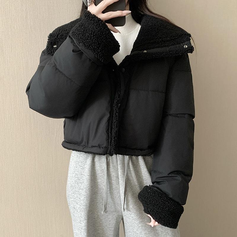 College style lapel jacket women's imitation lamb wool cotton clothes loose double-sided wear bread clothes and cotton-padded clothes outside winter