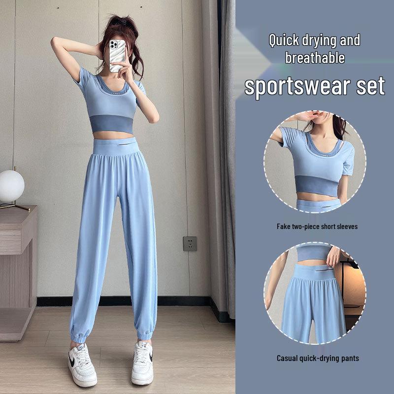 2025 Women's Quick-Dry Sportswear Set: Summer Gym & Yoga Suit with Casual Green Pants