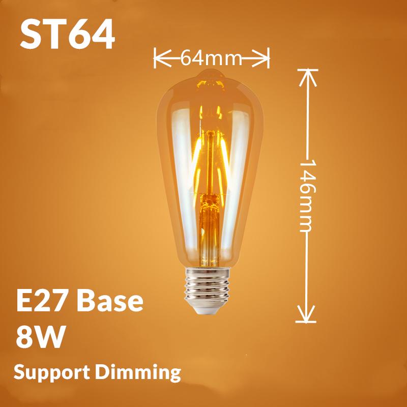 

Ретро антикварная лампочка Эдисона E27 220 В 8 Вт ST64 G80 T225 светодиодная лампа накаливания с регулируемой яркостью, винтажный домашний декор, лофт, лампочка E27 AC220V