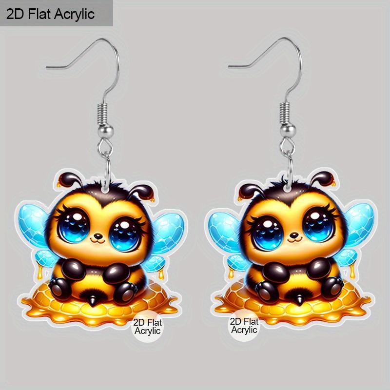 2D Cartoon Bee Pattern Ear Jewelry Dangle Earring Daily Outfits Party Accessories Perfect Gift for Family/ Friends