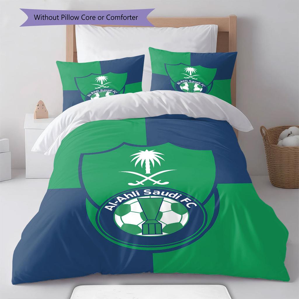 Al-Ahli Saudi FC Pattern Bedding,Quilt Set Quilt Cover Pillowcase Home Birthday Gift(1 * duvet cover + 2 * pillowcase, without core)