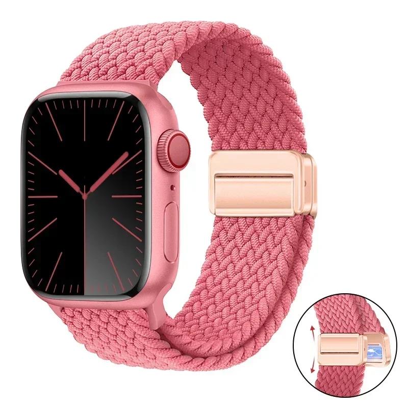 Magnetic Braided Loop Strap For Apple Watch Band 45mm 41mm 44mm 42mm 46mm Ultra 3 49mm Nylon Bracelet iWatch 11 10 9 8 7 6 5 SE