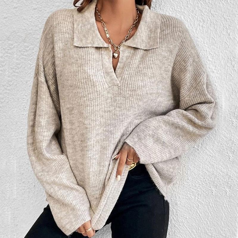 Women's Autumn and Winter Long-sleeved Lapel Pullover Sweater