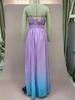 2025 Women's Gradient Deep V Evening Gown - European/American Style with Waist-Gathering & Big Swing