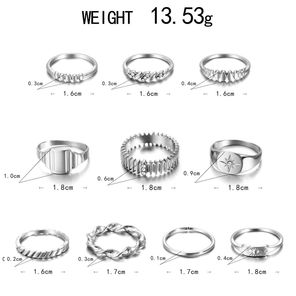 Joint Ring Octagram Diamond 10-Piece Ring Set Women'S Jewelry