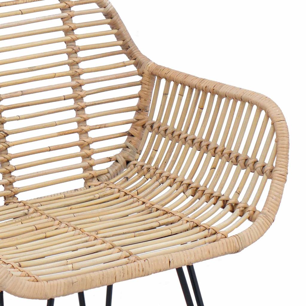 Dining Chair 2 Pcs Rattan and Iron Natural 55 X 50 X 74 Cm