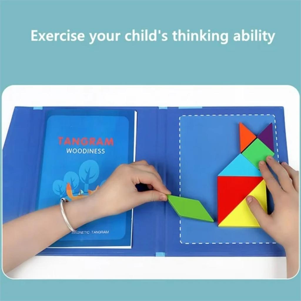 Wooden  Magnetic Tangram Puzzle Book Educational Toys For Children Baby Kid Portable  Learning Intelligence