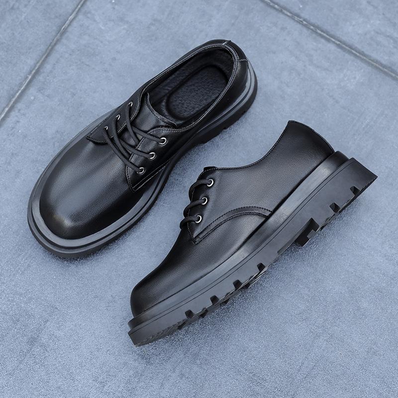 Derby Shoes Men's Low-top Martin Boots British Style Round Head Leather Big Head Shoes Black Shoes Platform Casual Leather Shoes