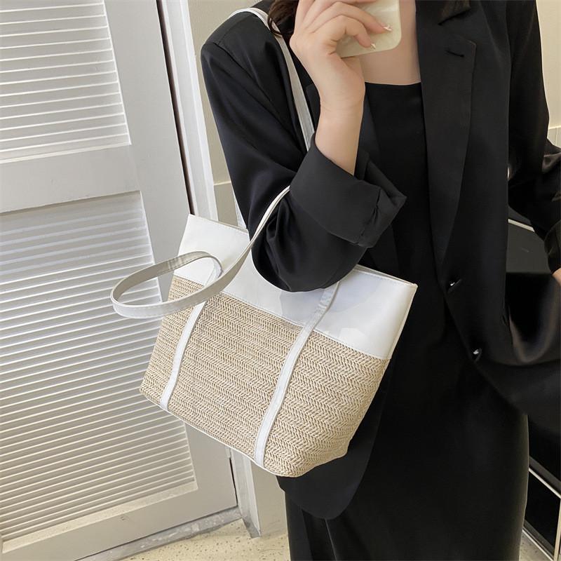 Fashionable Large Shoulder Tote Bag For Women In Black Coffee White And Khaki