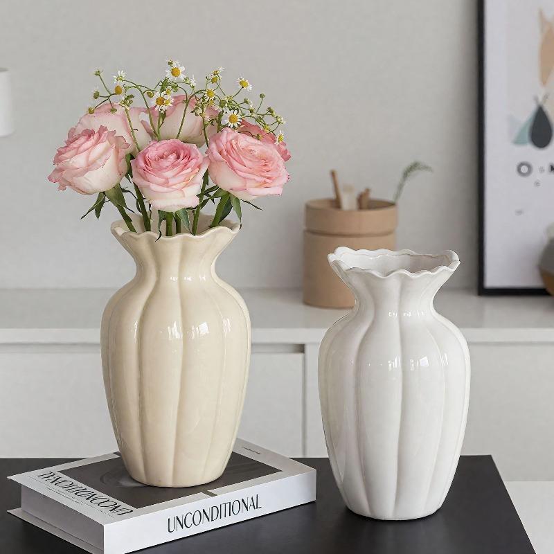 French Creative Ceramic Vase Cream Wind Ornament Living Room Flower Arrangement Water Flower Home Dining Table Decoration