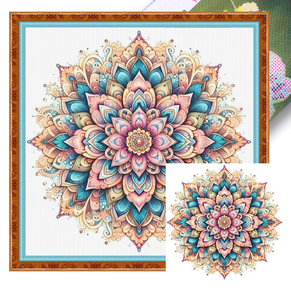Mandala Full 11CT DIY Stamped Needlework Embroidery Kit 40x40cm Printed Cross-Stitch Kits for Beginners Adults Home Decor