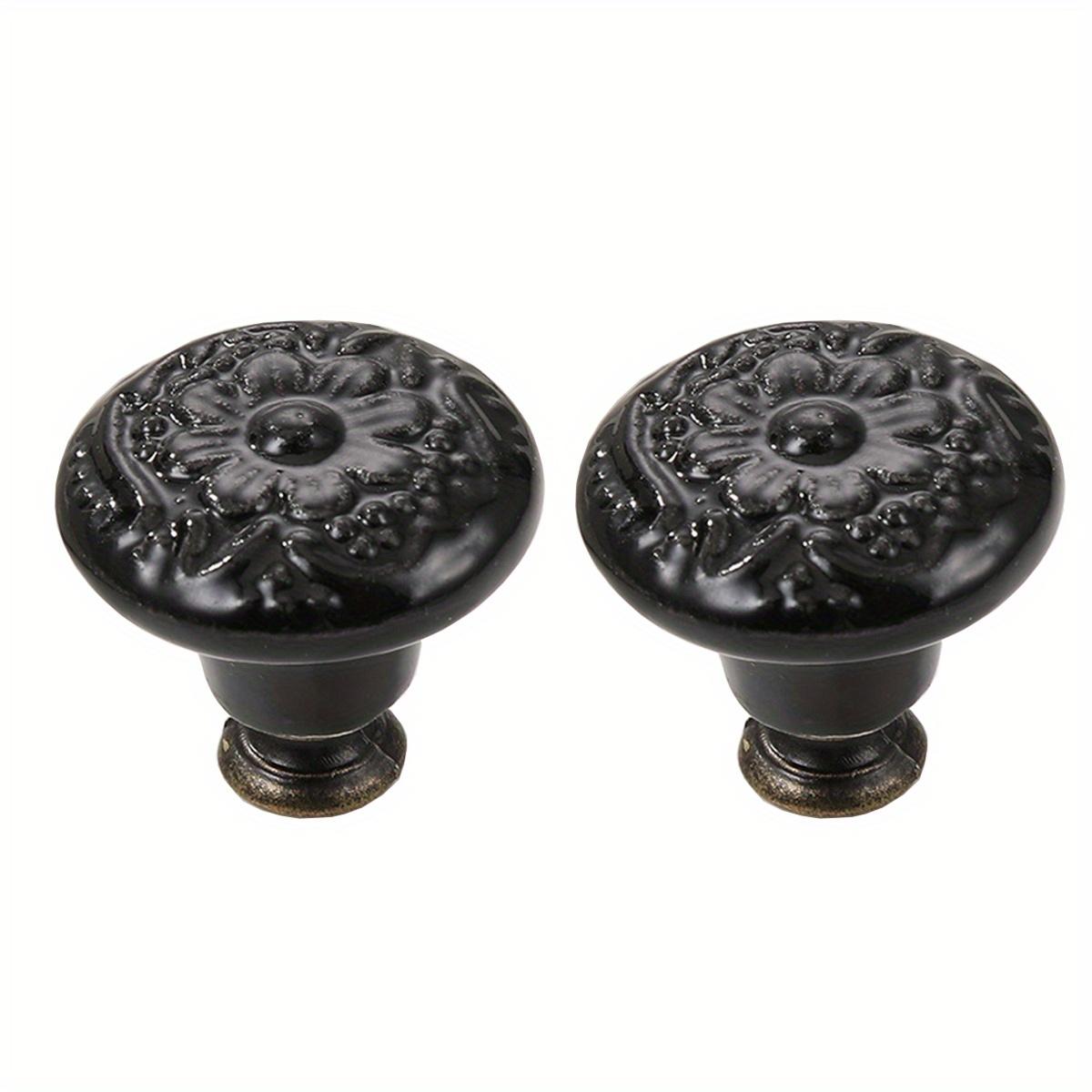 

2 шт. Керамические ручки для ящиков с ретро-узором, Двери домашних шкафов, Одноотверстные ручки с винтами чёрный