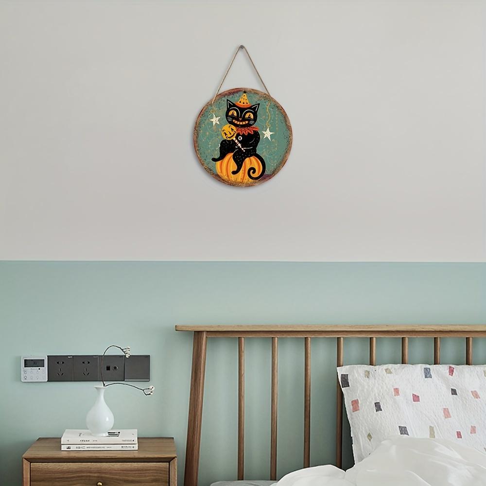 Vintage Halloween Cat & Pumpkin Wooden Sign  | Perfect for Home, Indoor/Outdoor Decor | Versatile Hanging Wall Art