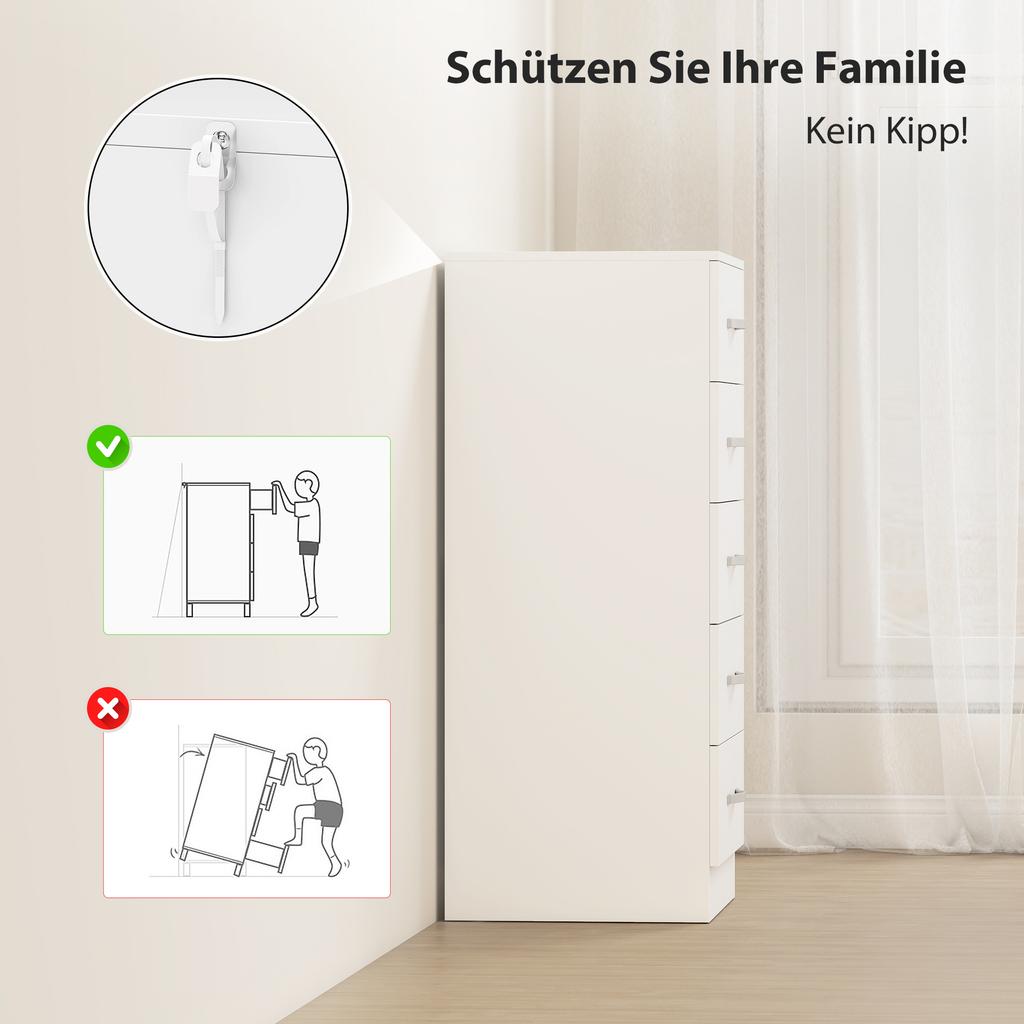 Chest of Drawers with 5 Drawers, Drawer Cabinet for Clothing and Utensils, Chipboard, White
