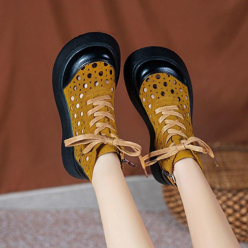 Botas de mujer Zapatos grises de cuero de verano para mujeres Botines de  tacón bajo Botines de cuero genuino Botas huecas hechas a mano 2021 comprar  a buen precio — entrega gratuita,