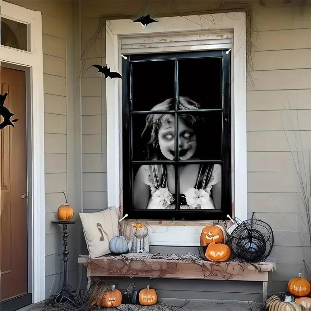 2D Flat Halloween Curtain Silhouettes Zombie Devil Monster Background  Halloween Props