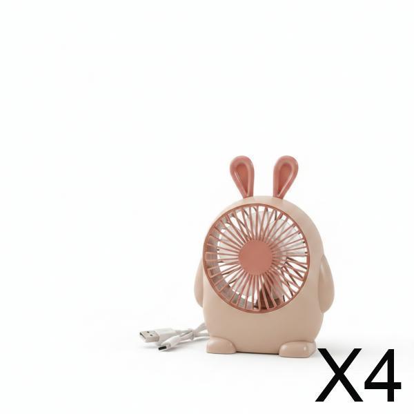 5xSmall Tabletop Fan Circular Grille USB Desk Stable Base for Desktop, Dorm Room Pink Rabbit
