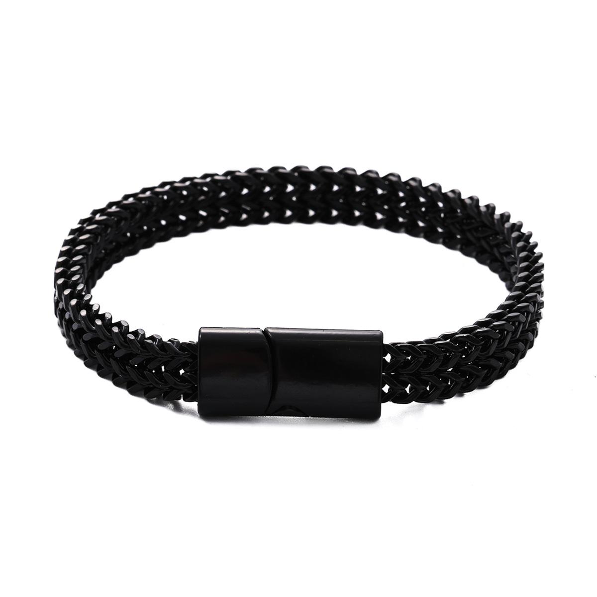 Cross-Border Hot-Selling Hip-Hop Stainless Steel Reversible 8*4mm Fish Scale Natural Stone Men s Double Row Punk Bangle