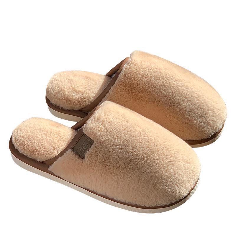 Women's Winter Plush Cross Strap Slippers - Warm Indoor Cotton Slippers with Imitation Rabbit Fur