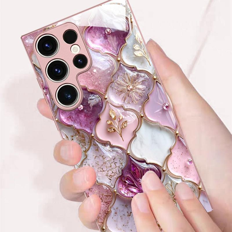 Marmor- und gemustertes Design Glas Handyhülle geeignet für Samsung Galaxy S26 S25 S24 S22 S21 S20 FE/Ultra/Plus sturzsicher