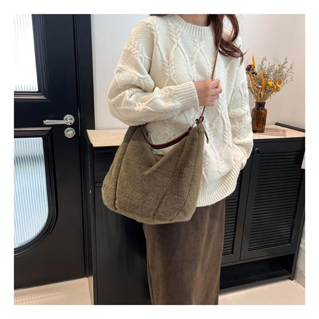 Tote Bag Women Plush Stitching Daily