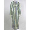 Crochet Colorful Stripe Maxi Dress Women Flare Sleeve V-neck High Split Sexy Long Dresses Beach Banquet Vestidos