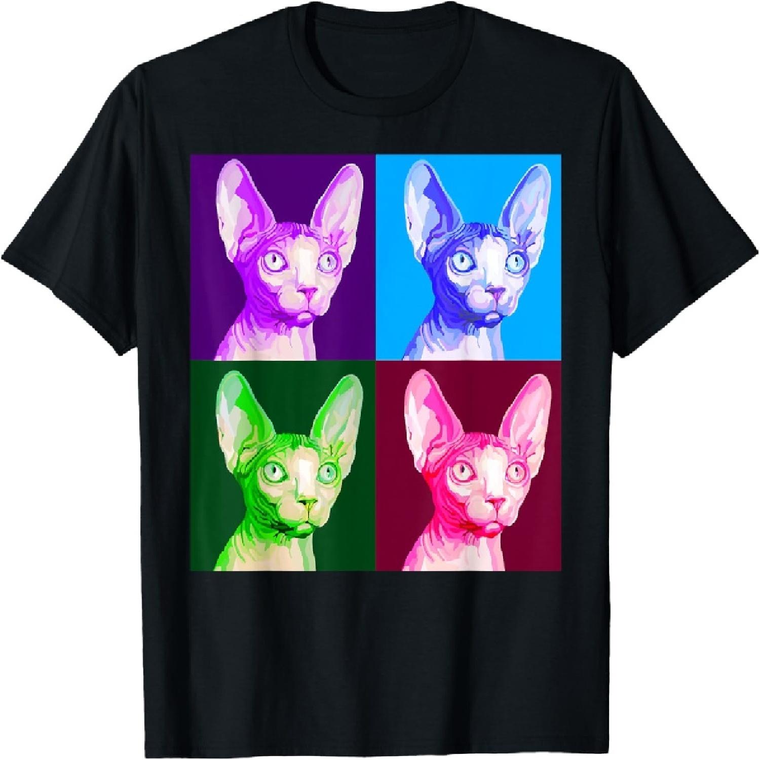 Pop Art Sphynx Cat Portrait T-Shirt XXXXXL разноцветный