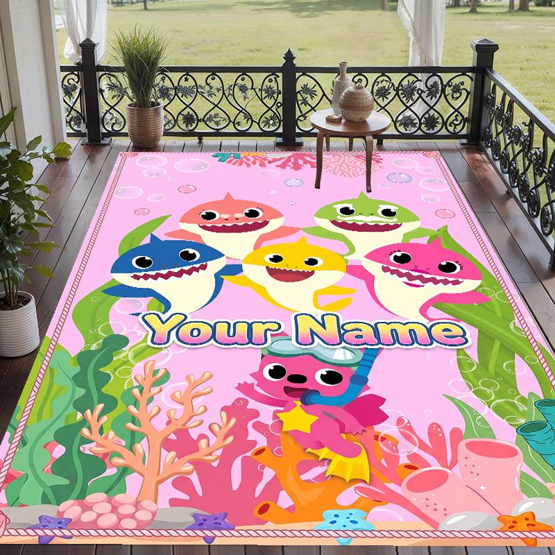 Custom Text Baby Shark Pattern Floor Rug Soft Indoor Carpet Mat Living Room Bedroom