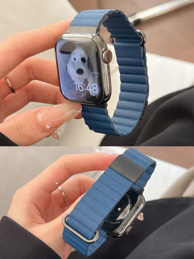 Magnetic Leather Band For Apple Watch 44 45 49mm 40 41mm 42 38mm 46mmMetal Stainless Steel Strap For iwatch 8 7 SE 6 5 4 3 2 S10